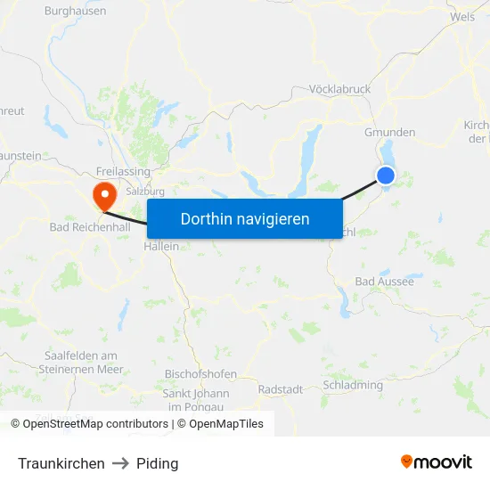 Traunkirchen to Piding map