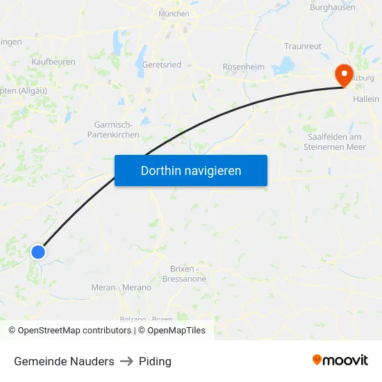 Gemeinde Nauders to Piding map