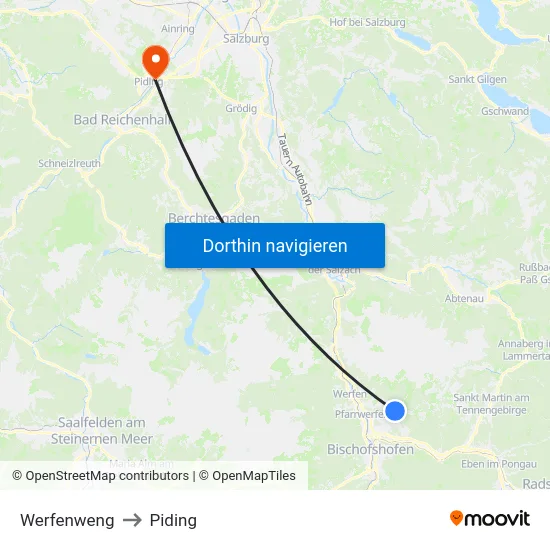 Werfenweng to Piding map