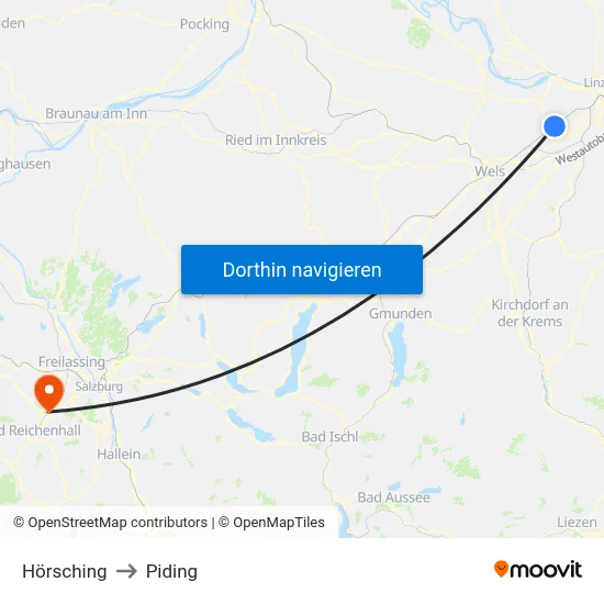 Hörsching to Piding map