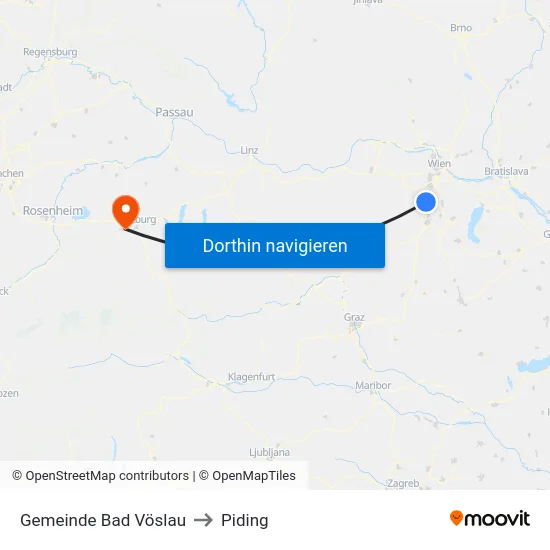 Gemeinde Bad Vöslau to Piding map