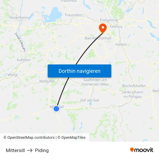 Mittersill to Piding map