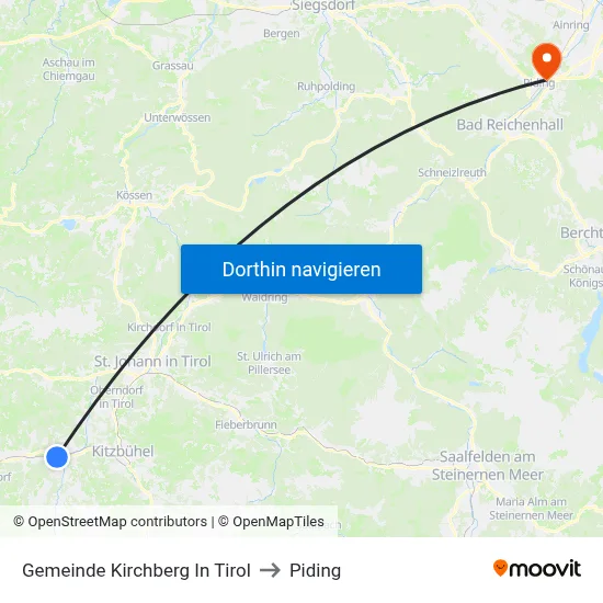 Gemeinde Kirchberg In Tirol to Piding map
