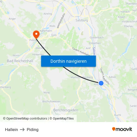 Hallein to Piding map