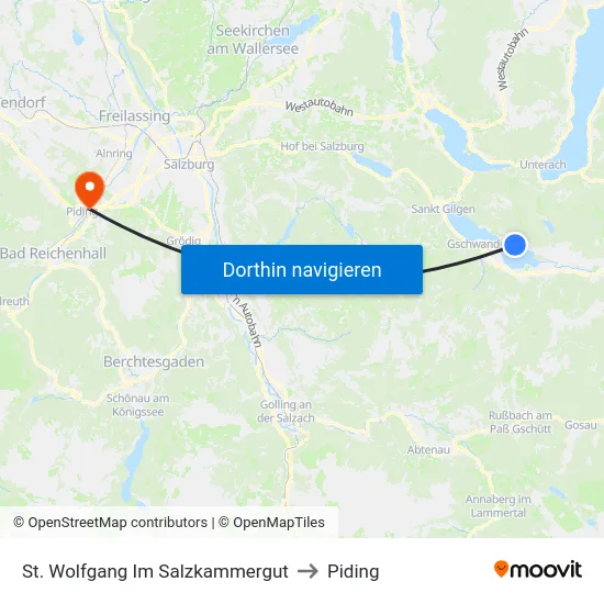 St. Wolfgang Im Salzkammergut to Piding map