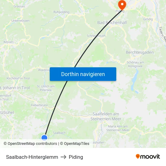 Saalbach-Hinterglemm to Piding map
