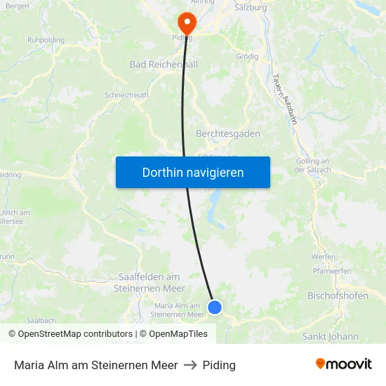 Maria Alm am Steinernen Meer to Piding map