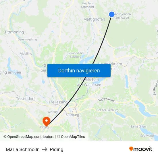 Maria Schmolln to Piding map