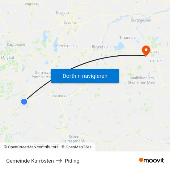 Gemeinde Karrösten to Piding map
