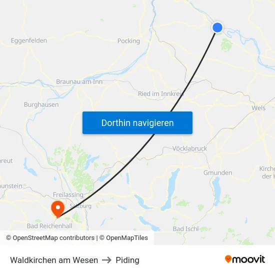 Waldkirchen am Wesen to Piding map