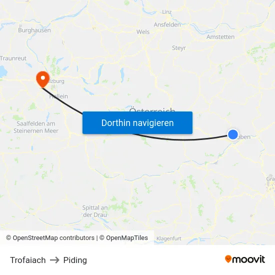 Trofaiach to Piding map