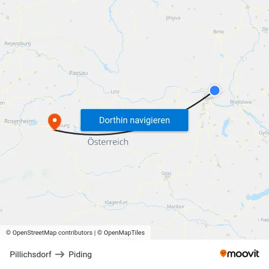 Pillichsdorf to Piding map