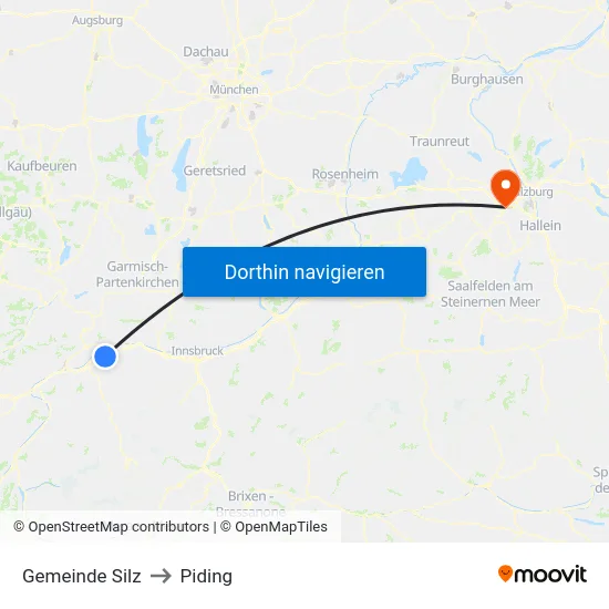 Gemeinde Silz to Piding map