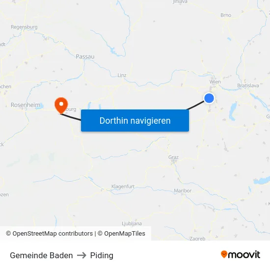 Gemeinde Baden to Piding map