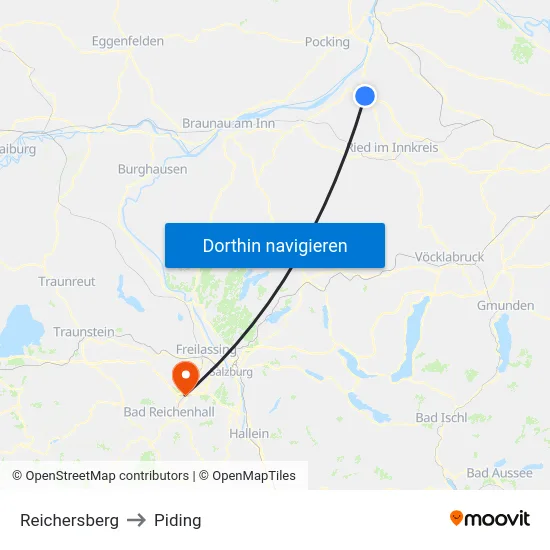 Reichersberg to Piding map