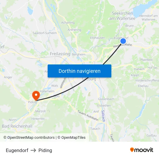 Eugendorf to Piding map