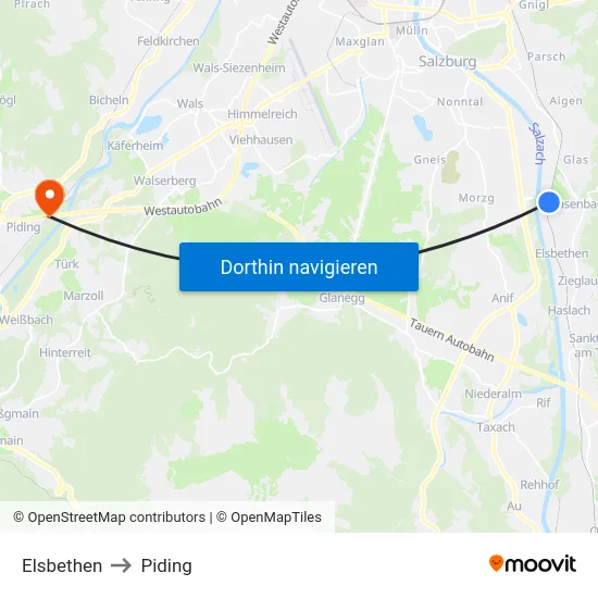 Elsbethen to Piding map