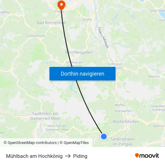 Mühlbach am Hochkönig to Piding map