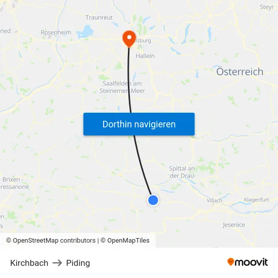 Kirchbach to Piding map