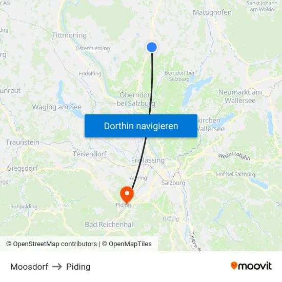 Moosdorf to Piding map