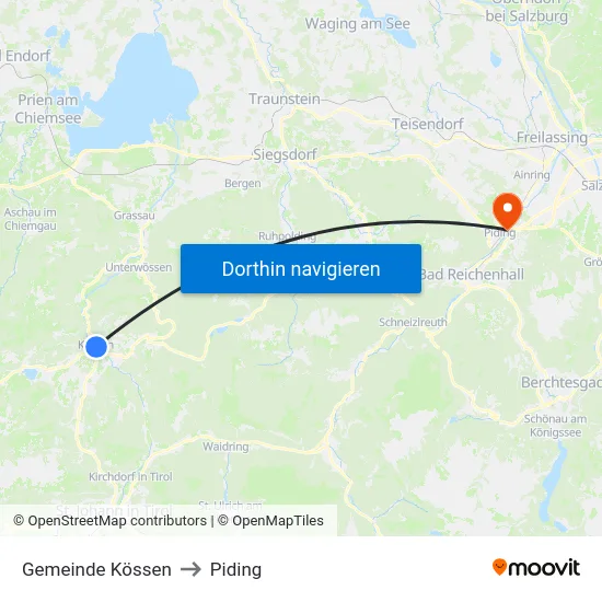 Gemeinde Kössen to Piding map