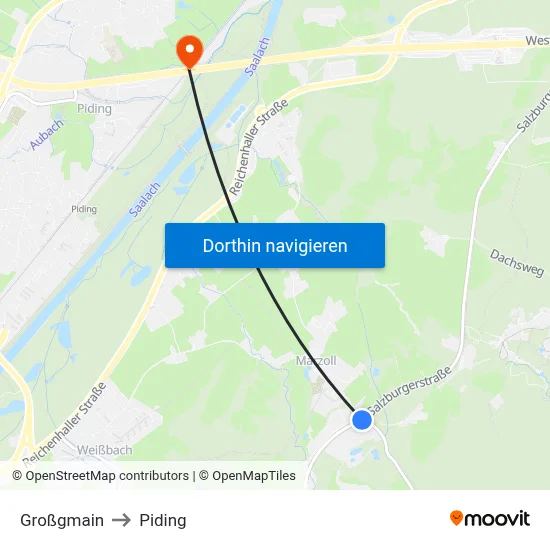 Großgmain to Piding map