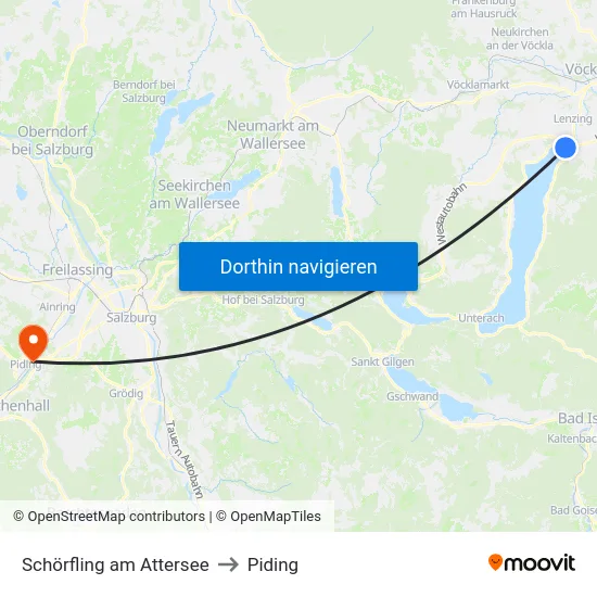 Schörfling am Attersee to Piding map