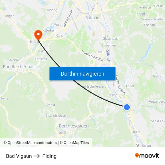 Bad Vigaun to Piding map