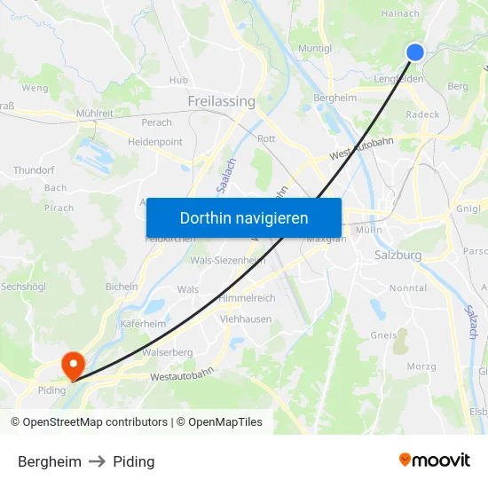 Bergheim to Piding map