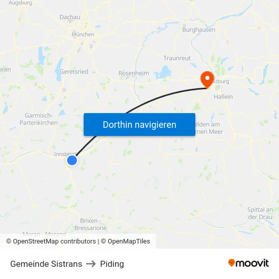 Gemeinde Sistrans to Piding map