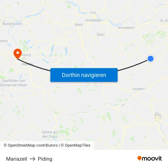 Mariazell to Piding map