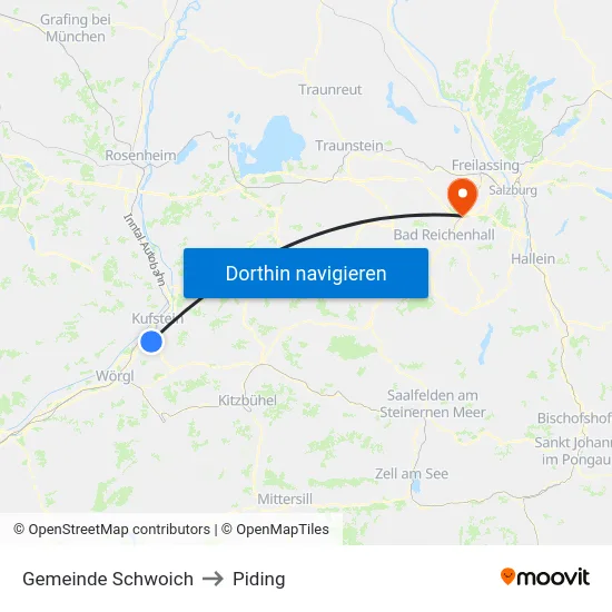 Gemeinde Schwoich to Piding map