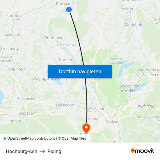 Hochburg-Ach to Piding map