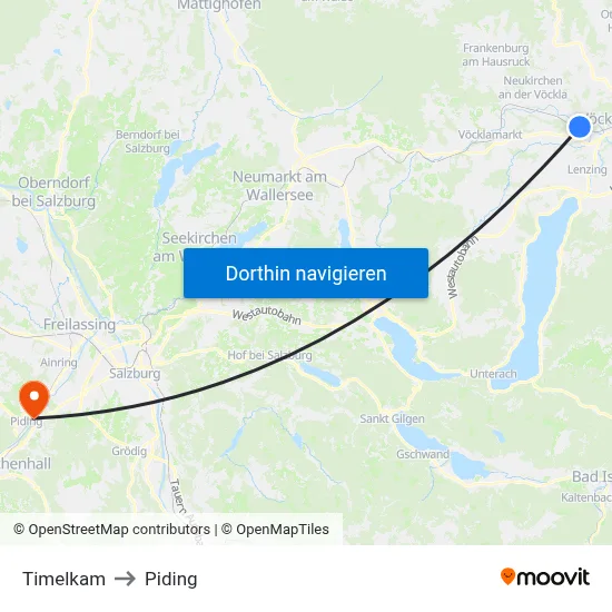 Timelkam to Piding map