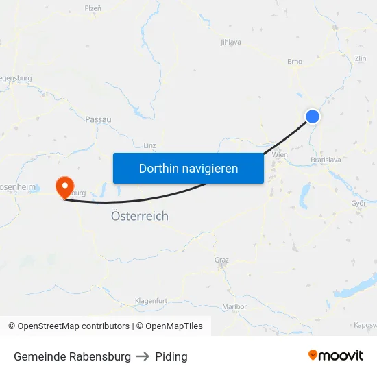 Gemeinde Rabensburg to Piding map