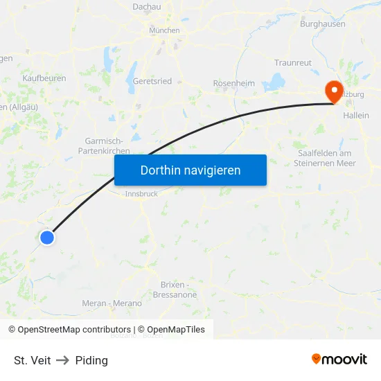 St. Veit to Piding map