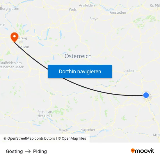 Gösting to Piding map