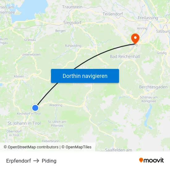 Erpfendorf to Piding map