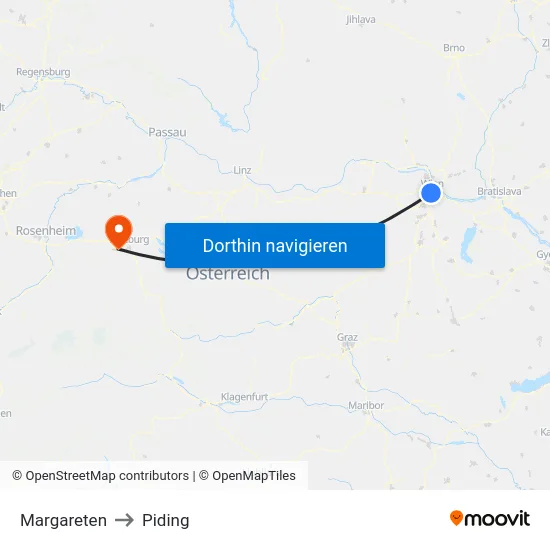 Margareten to Piding map