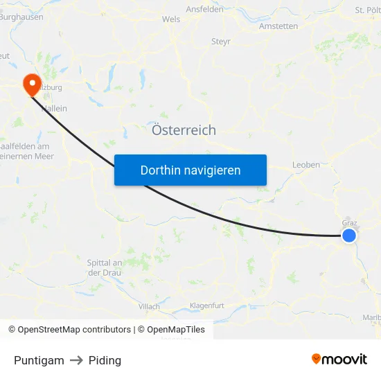 Puntigam to Piding map