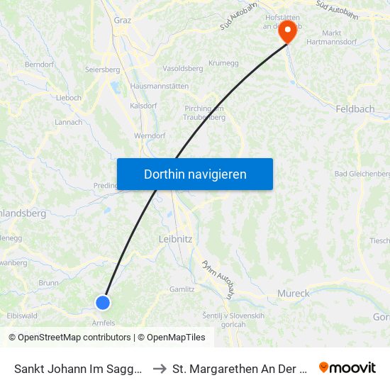 Sankt Johann Im Saggautal to St. Margarethen An Der Raab map