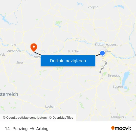 14., Penzing to Arbing map