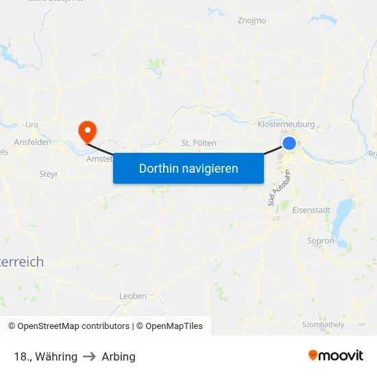 18., Währing to Arbing map
