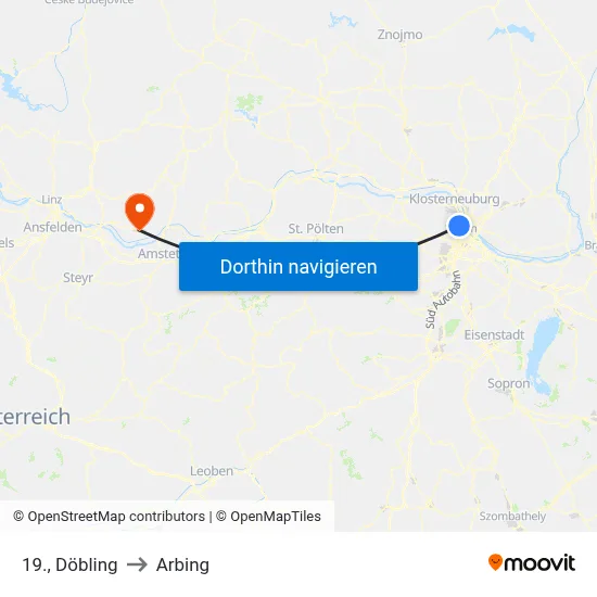 19., Döbling to Arbing map