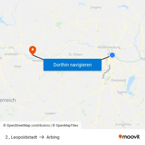 2., Leopoldstadt to Arbing map