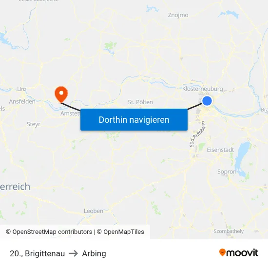 20., Brigittenau to Arbing map