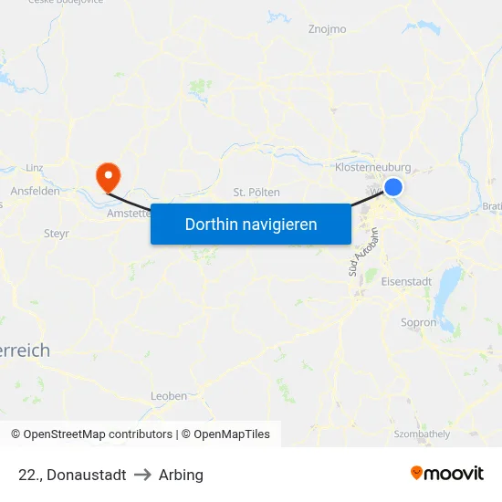22., Donaustadt to Arbing map