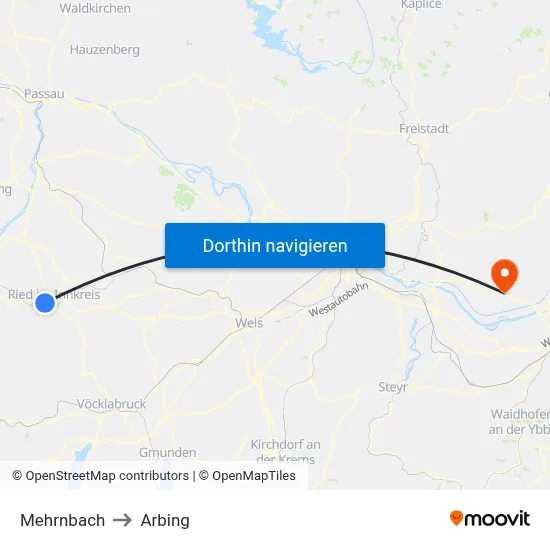 Mehrnbach to Arbing map