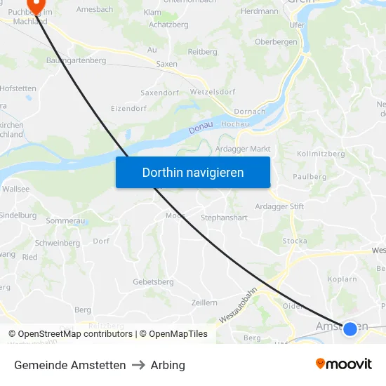 Gemeinde Amstetten to Arbing map