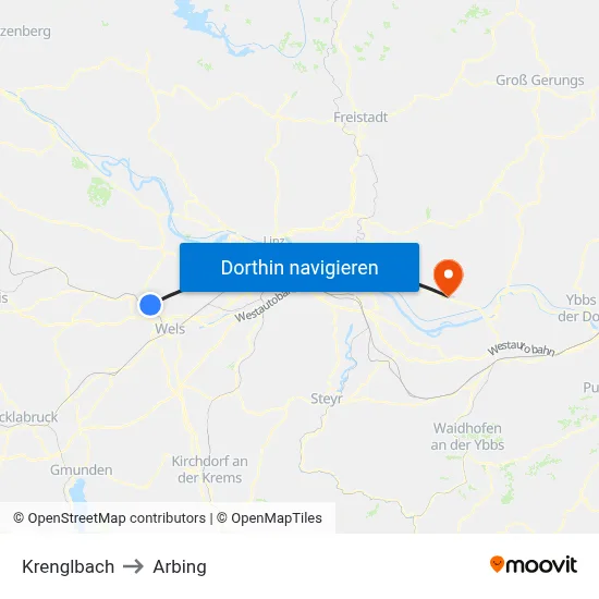 Krenglbach to Arbing map